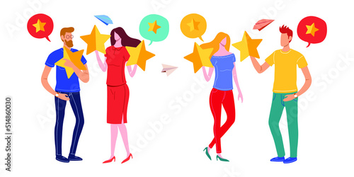 Customer reviews rating, Different people give a review rating and feedback, Support for business satisfaction. Vector illustration.