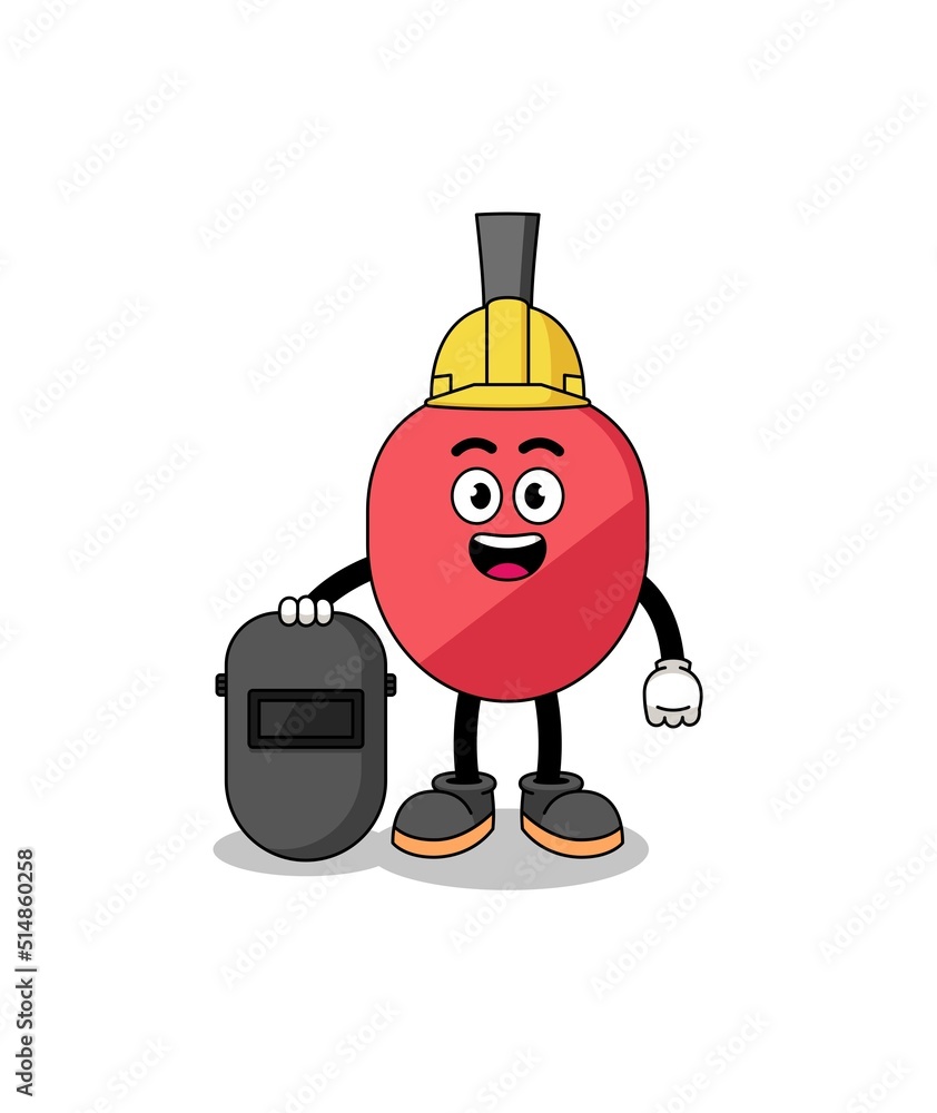 Mascot of table tennis racket as a welder Mascot of table tennis racket as a welder