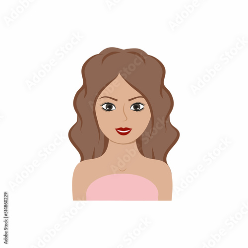 Profile of a beautiful woman with big eyes, makeup and cute hair. Vector cartoon illustration of women's hairstyles and makeup. Drawing for a beauty salon, hair salon, Spa Studio.