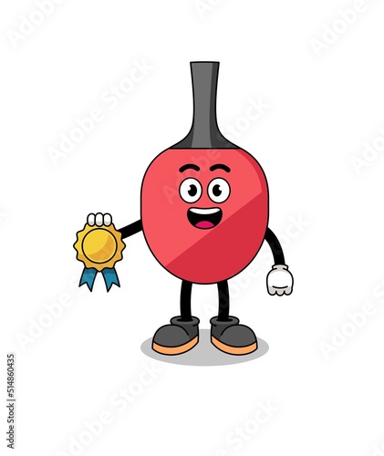 table tennis racket cartoon illustration with satisfaction guaranteed medal
