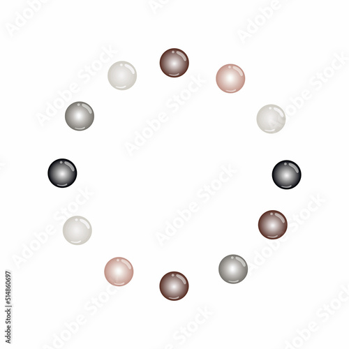 Beautiful round frame with pearl beads on a white background. Vector design illustration. Design of a holiday, postcard, logo.