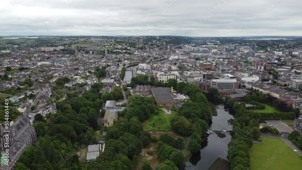 Cork city Ireland rising aerial drone view Cork city Ireland rising aerial drone view