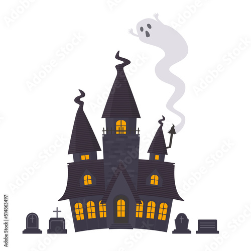 Vector illustration of  haunted house isolated on background.