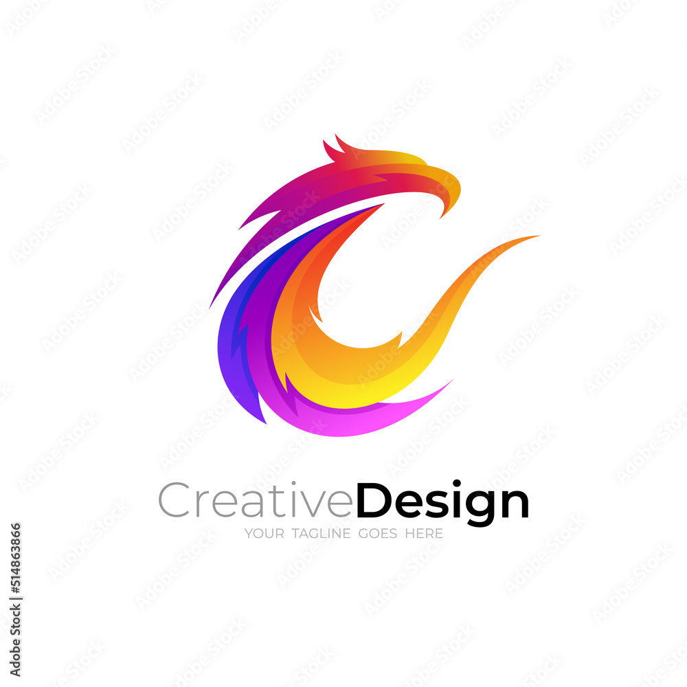 Eagle logo and letter C design combination, 3d colorful icons Eagle logo and letter C design combination, 3d colorful icons