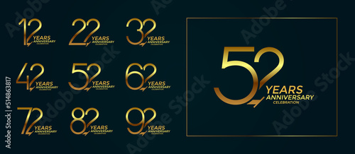 set of anniversary logo style golden color on black background for celebration event