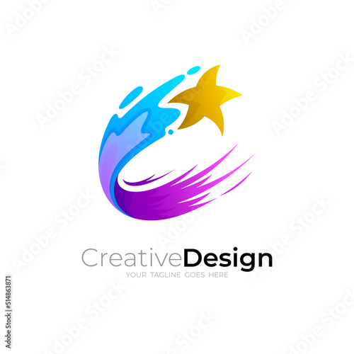 Star swoosh logo with letter C design template