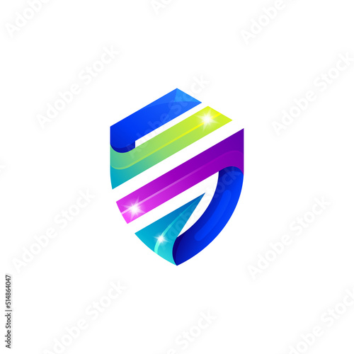 Free Download Simple shield logo with 3d colorful design template - GFXLoad