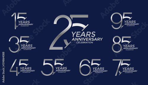 set of anniversary logo style silver color on blue background for celebration event