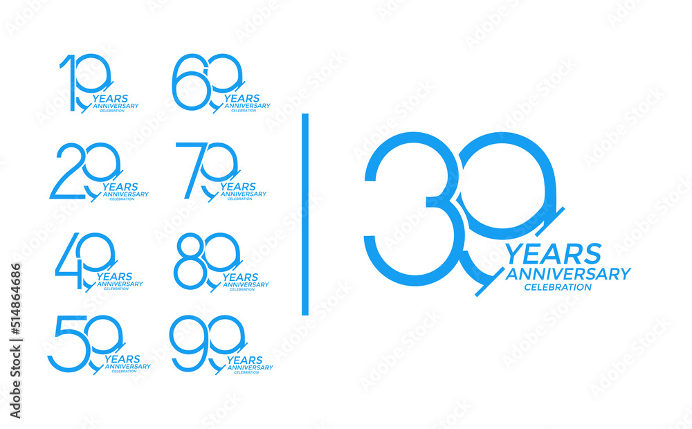 set of anniversary logo style blue color on white background for celebration event set of anniversary logo style blue color on white background for celebration event