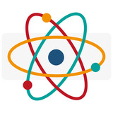 colored atom sign. Nuclear energy, scientific research, molecular chemistry, physics science concept.