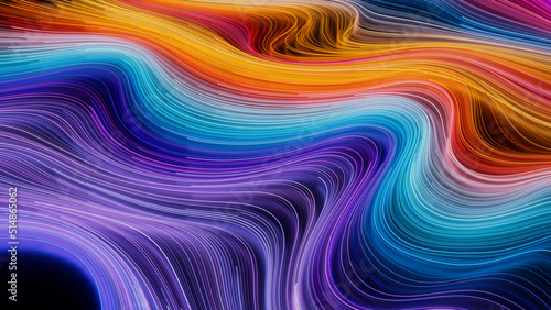 Abstract Swoosh Background with Orange, Pink and Turquoise Streaks. 3D Render. photo
