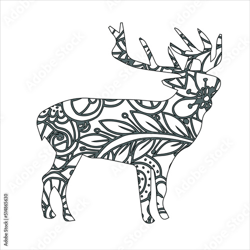 Mandala animal coloring page with deer   hand drawn for decorating. Animal mandala deer  vector illustration  © Mahima