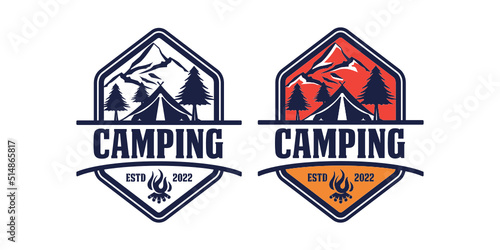 Retro vintage camping adventure logo template