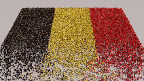 Belgian Banner Background, with People congregating to form the Flag of Belgium. photo
