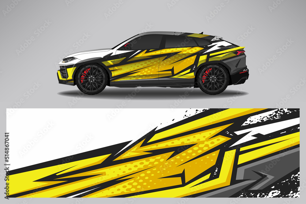 Car wrap decal design vector, custom livery race rally car vehicle sticker and tinting.