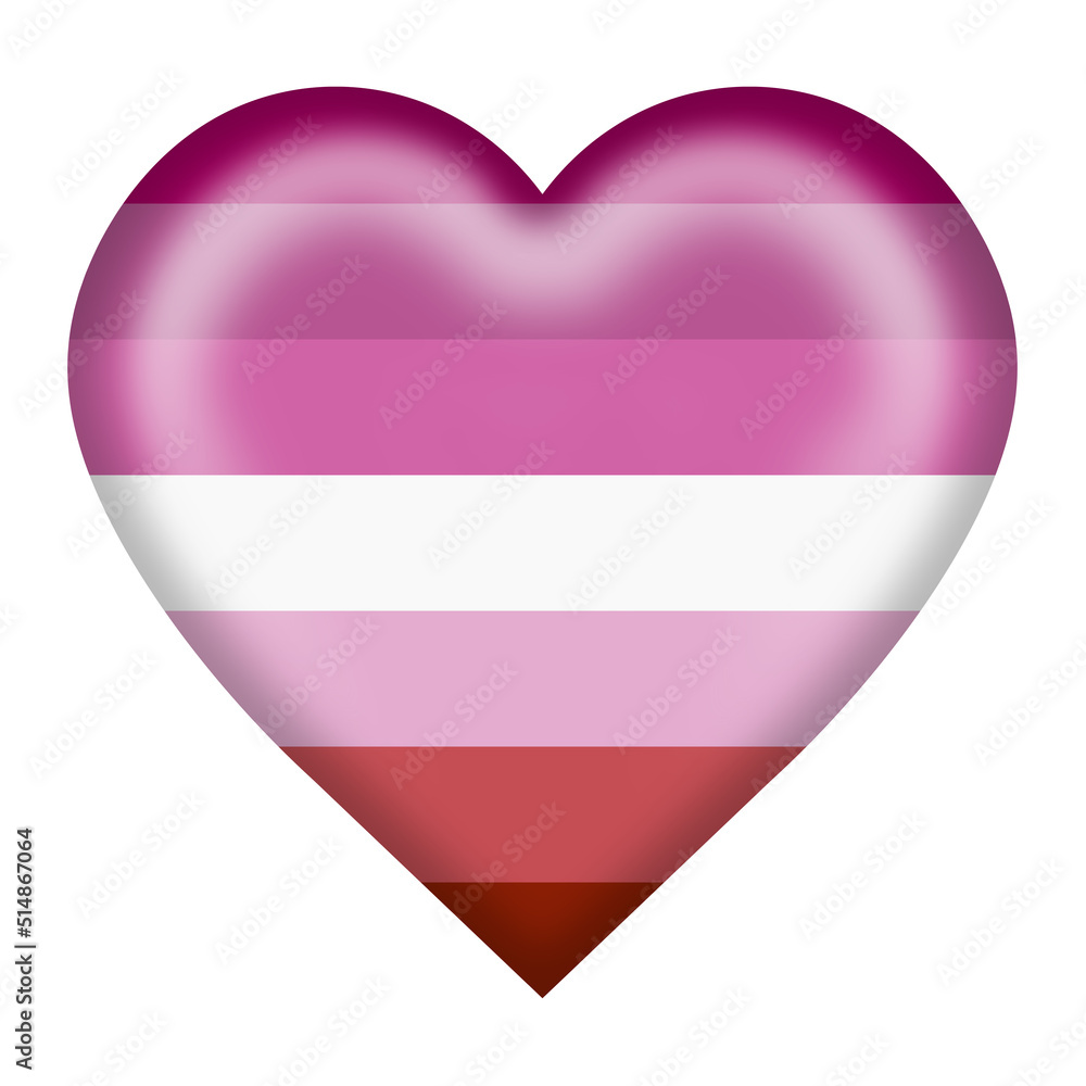 Lesbian pride rainbow flag heart button with clipping path 3d illustration Lesbian pride rainbow flag heart button with clipping path 3d illustration