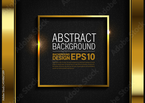 Golden Square Frame on a Black Background, Digital Luxury, shiny realistic elements, luxury abstract overlap layer shadow gradients, illustration for web banner or template design