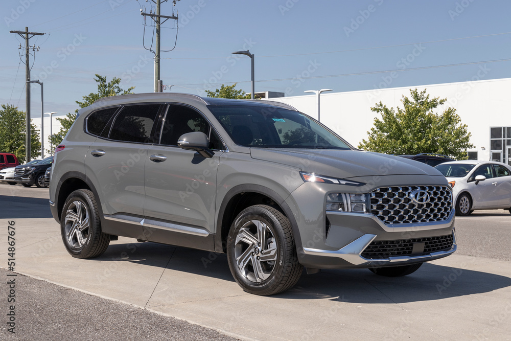 Hyundai Santa Fe display at a dealership. Hyundai offers the Santa Fe ...