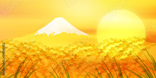富士山　米　稲　背景
