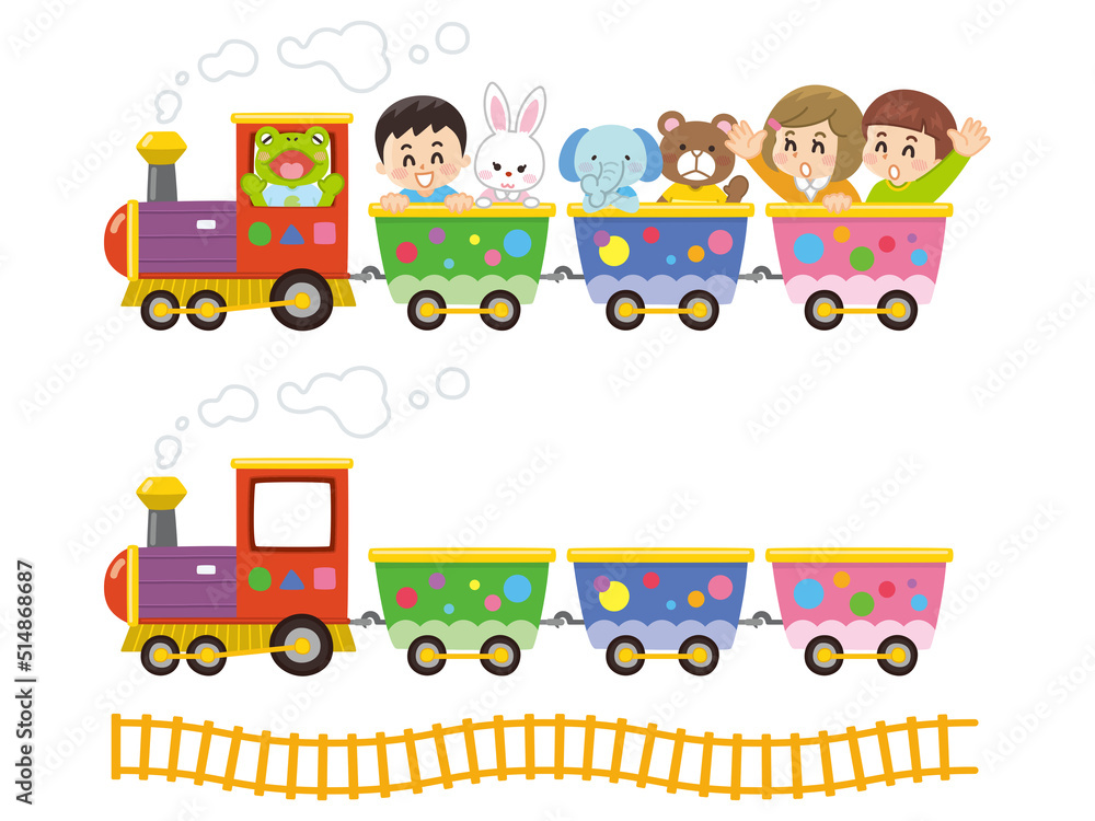 子供と動物が乗っているカワイイ汽車