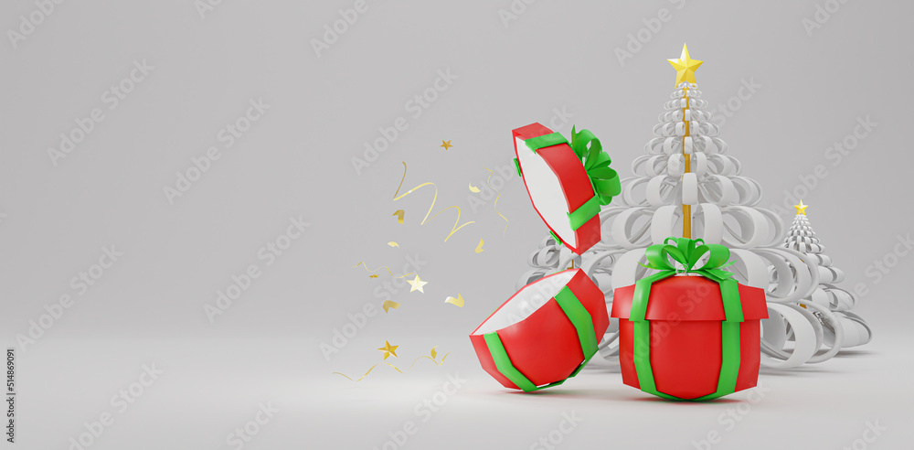 Open christmas gift boxes for advertising media and banners.3D Render design