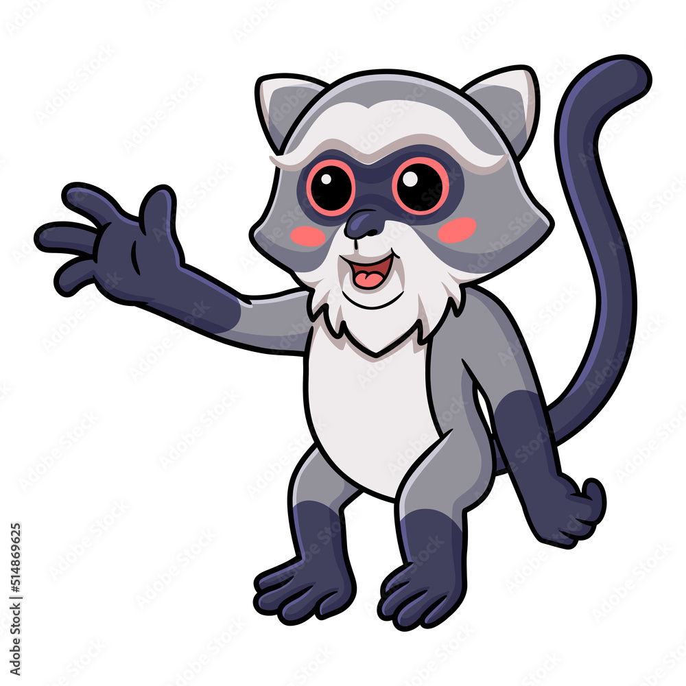 Cute samango monkey cartoon waving hand Cute samango monkey cartoon waving hand