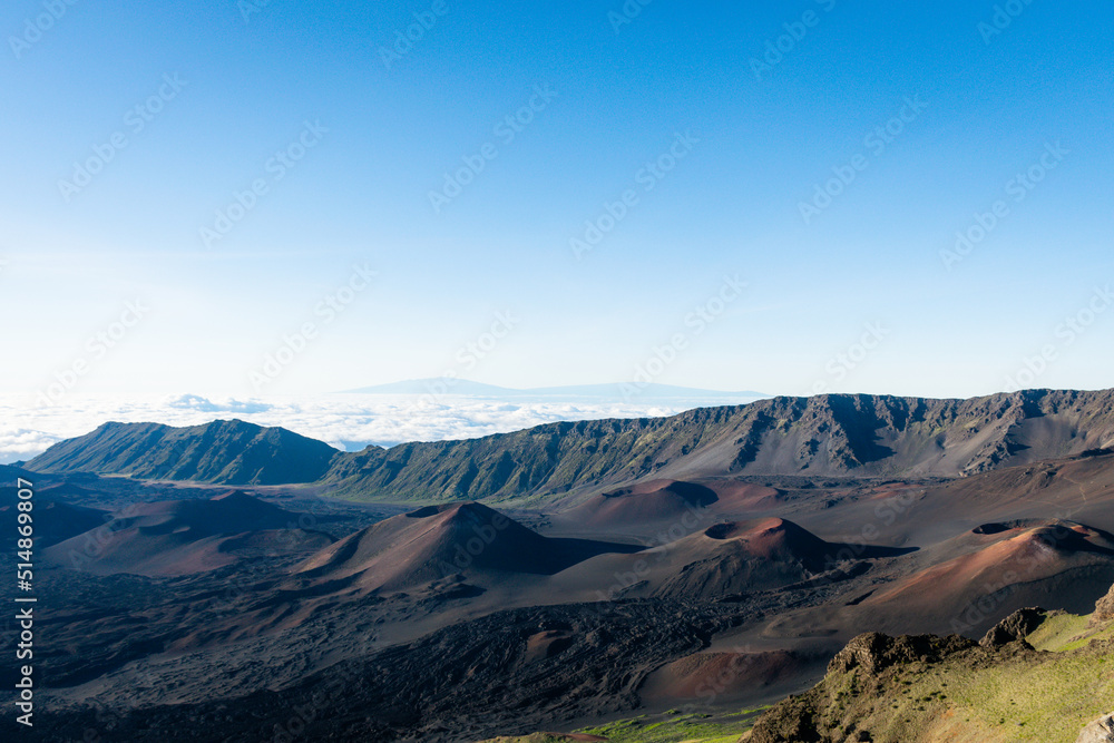 An aerial view of the Haleakala volcano on the island of Maui, Hawaii.