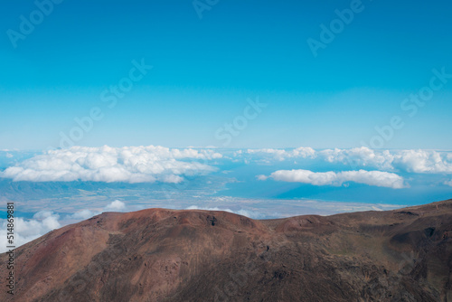 An aerial view of the Haleakala volcano on the island of Maui  Hawaii.