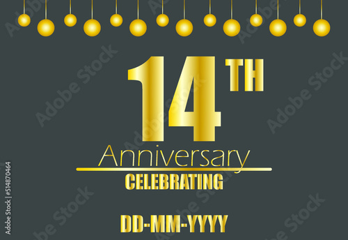 14th anniversary celebrating. Vector for golden anniversary celebration with pendulum on dark background.