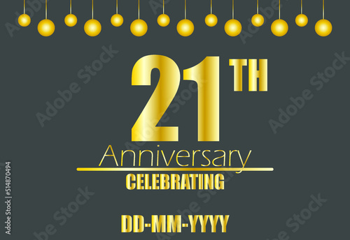 21th anniversary celebrating. Vector for golden anniversary celebration with pendulum on dark background.