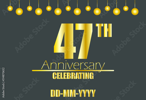 47th anniversary celebrating. Vector for golden anniversary celebration with pendulum on dark background.
