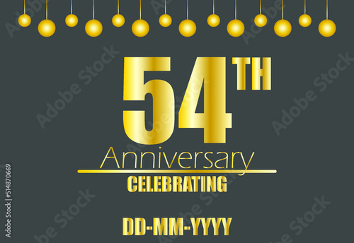 54th anniversary celebrating. Vector for golden anniversary celebration with pendulum on dark background.
