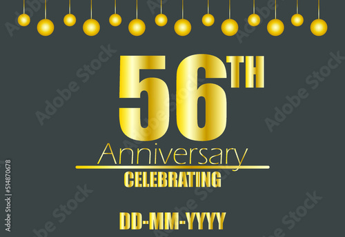 56th anniversary celebrating. Vector for golden anniversary celebration with pendulum on dark background.