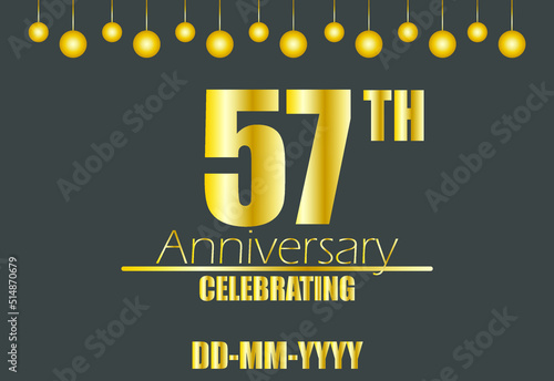 57th anniversary celebrating. Vector for golden anniversary celebration with pendulum on dark background.