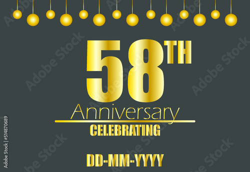 58th anniversary celebrating. Vector for golden anniversary celebration with pendulum on dark background.
