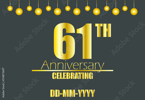 61th anniversary celebrating. Vector for golden anniversary celebration with pendulum on dark background.
