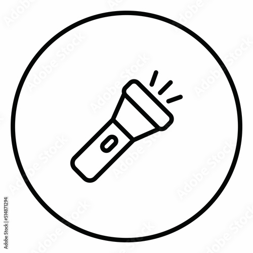 Flashlight, lamp, light, line icon outline in circle, flashlight sign.