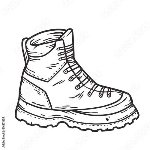 Traveler boot. Nature outdoor camping adventure outfit supplies. Shoe of wonderer or explorer