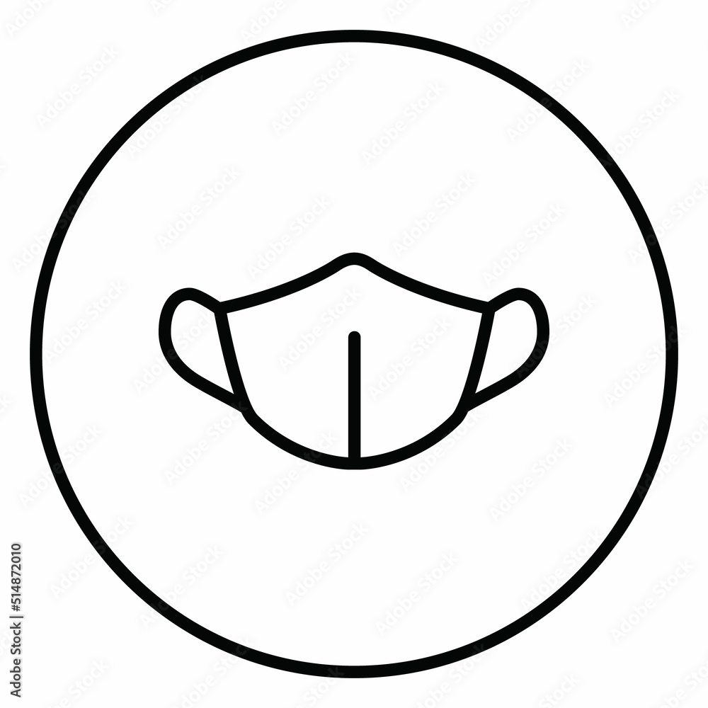 Facemask, infection protect, virus protection, line icon outline in circle, face mask sing. Facemask, infection protect, virus protection, line icon outline in circle, face mask sing.