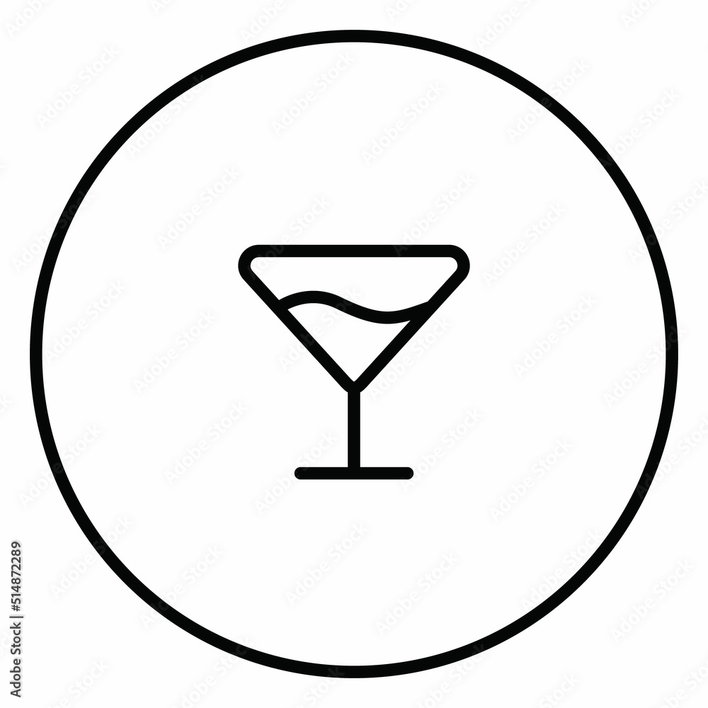 Martini drink, cocktail glass, alcoholic drink, in circle black and white drawing button, vector illustration Martini drink, cocktail glass, alcoholic drink, in circle black and white drawing button, vector illustration