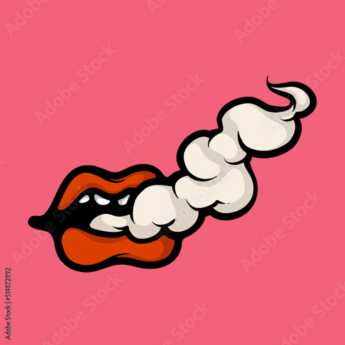 Smoking lips cartoon vector illustration