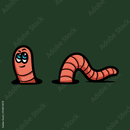 Worm in a hole cartoon vector illustration