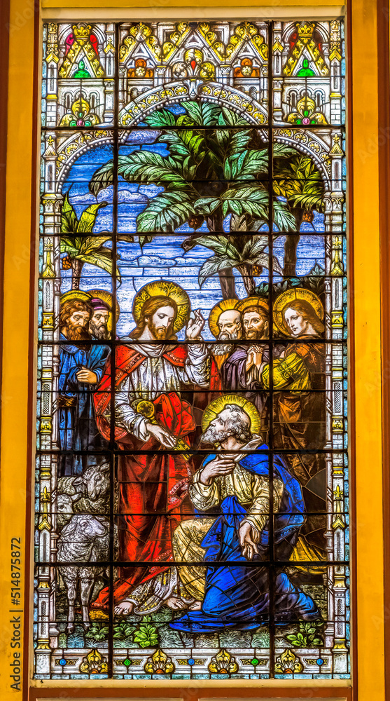 Jesus Keys Peter Stained Glass Gesu Church Miami Florida