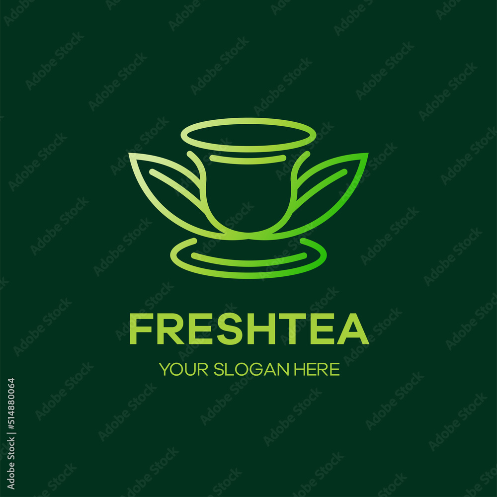 Cup of tea leaves monoline simple logo template for your business Cup of tea leaves monoline simple logo template for your business