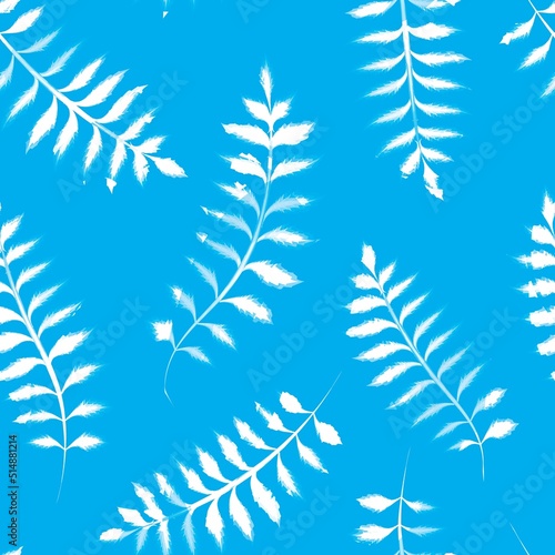 branch foliage seamless pattern with abstract shape on blue background. abstract background. fashionable prints texture. tropical wallpaper. nature interior decorative. Exotic tropics. Summer design