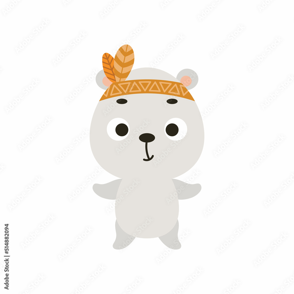 Cute tribal polar bear. Wild and free. Cartoon animal character for kids t-shirts, nursery decoration, baby shower, greeting card, invitation, house interior. Vector stock illustration Cute tribal polar bear. Wild and free. Cartoon animal character for kids t-shirts, nursery decoration, baby shower, greeting card, invitation, house interior. Vector stock illustration
