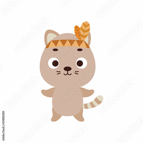 Cute tribal cat. Wild and free. Cartoon animal character for kids t-shirts  nursery decoration  baby shower  greeting card  invitation  house interior. Vector stock illustration