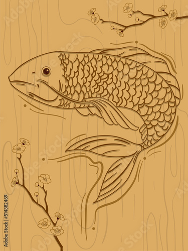 Japanese Wood Burn Art Koi ...