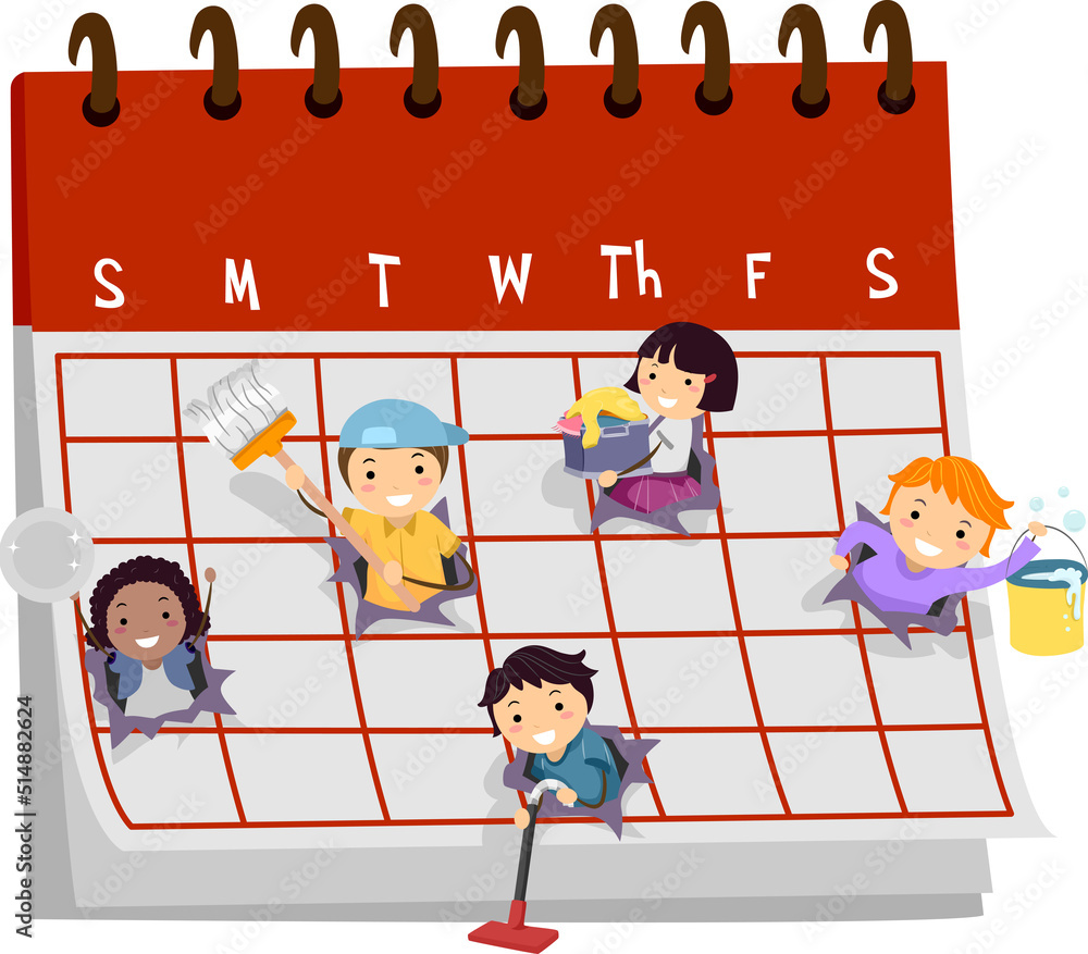Stickman Kids Calendar Household Chores Adobe Stock