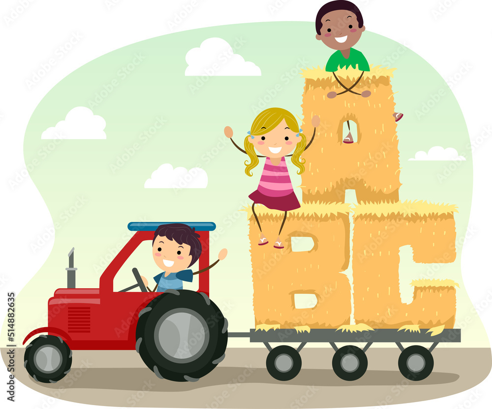 Stickman Kids Farm Fun Haystack Illustration Stickman Kids Farm Fun Haystack Illustration